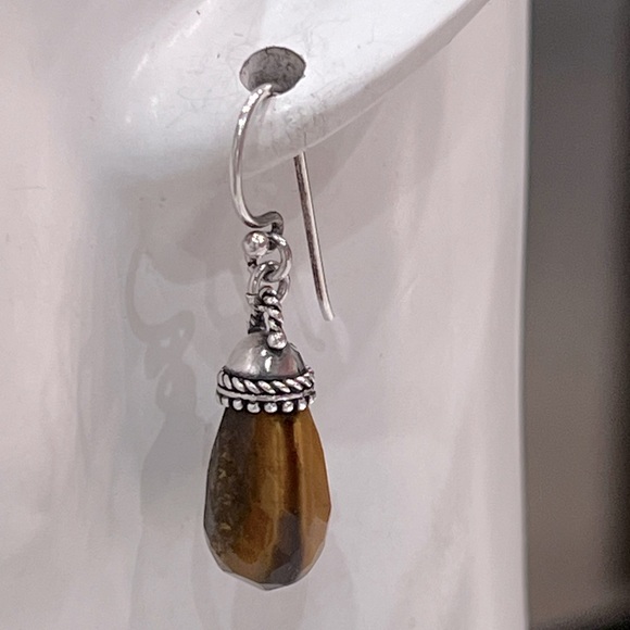 South African Tiger’s Eye Sterling Silver Crowned Drop Earrings - Picture 6 of 10